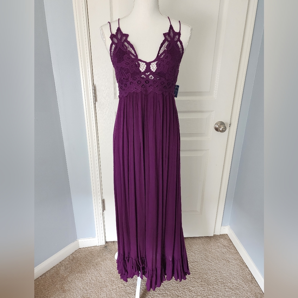 NWT- Free People Adella Maxi Slip Dress, size Small in Plum